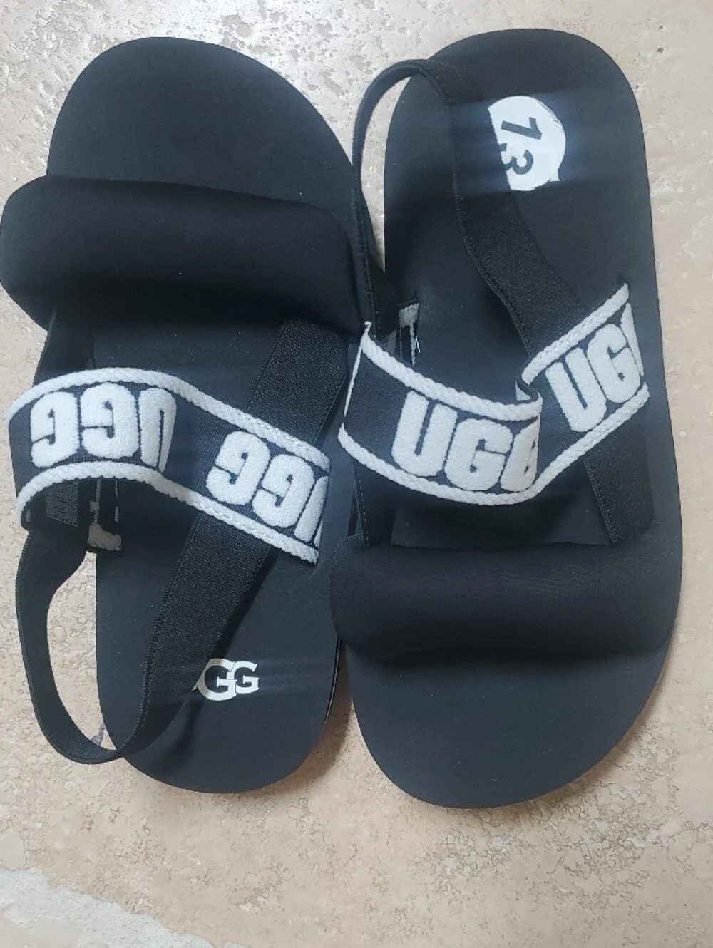 UGG Kids Black and White Logo Strap Slide Sandals